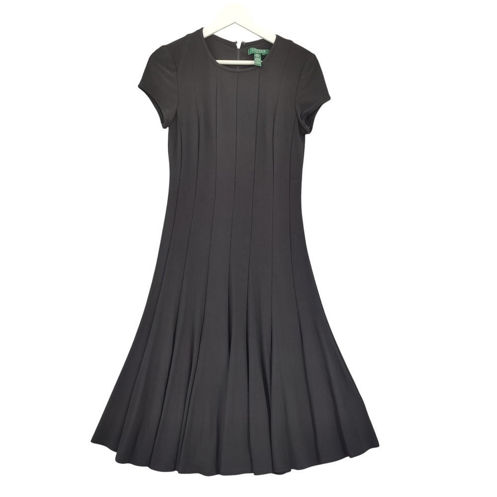 Ralph Lauren LRL Womens Classic Fit & Flare Dress SZ 6 Black Short Sleeve LBD